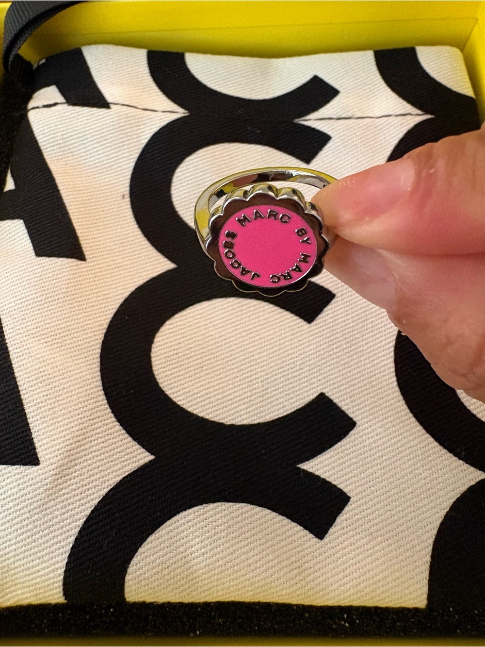 Marc by Marc Jacobs Silver Logo Stud Pink Enamel Ring